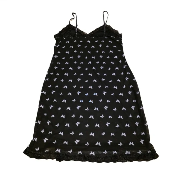 Wild Fable Black Butterfly Slip Dress Lace Trim Mini Size Large - Picture 2 of 2